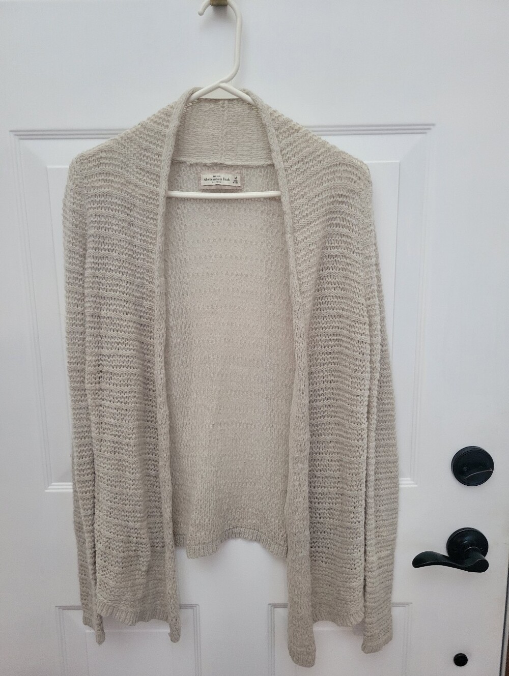Abercrombie & Fitch Cream Open-Front Knit Cardigan